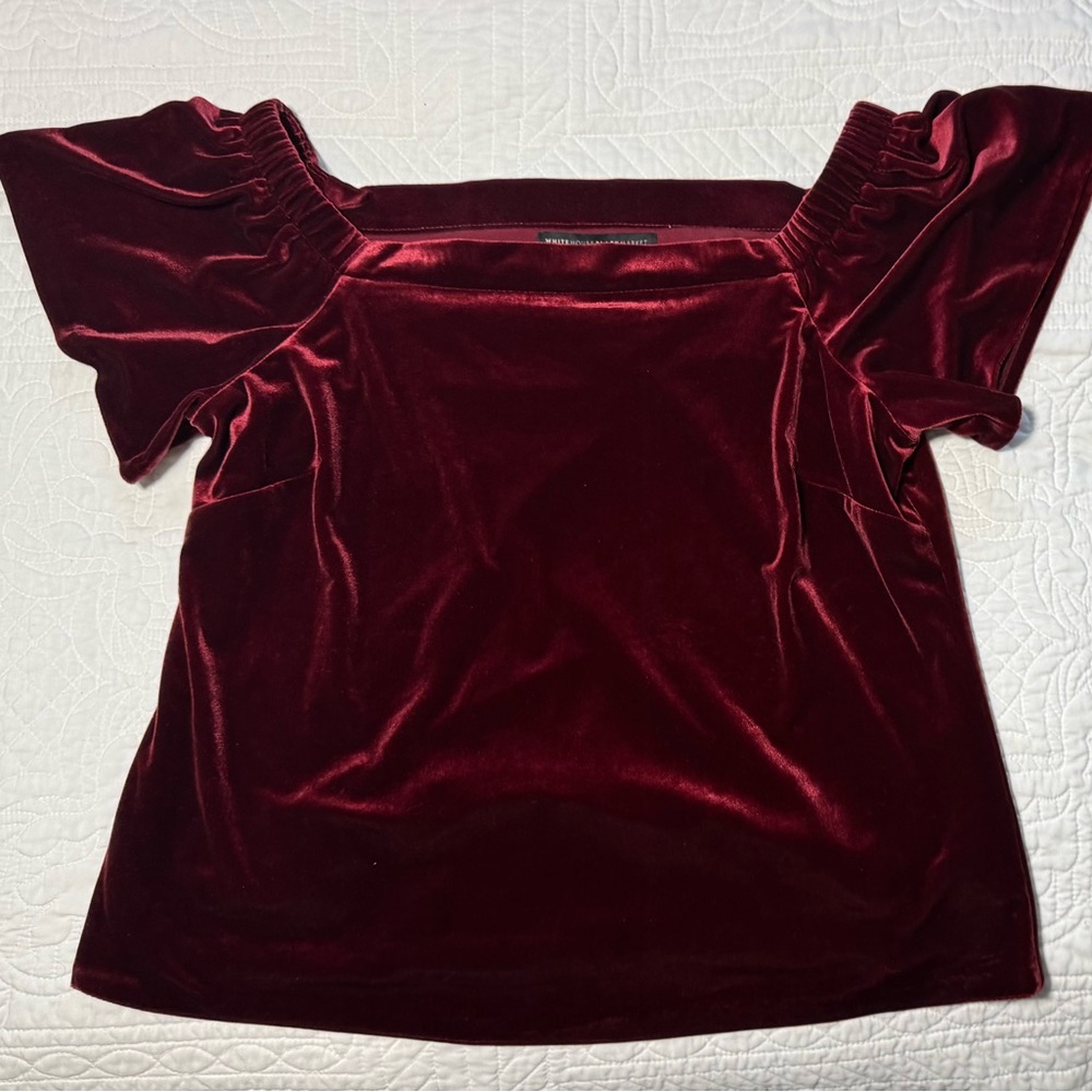 WHBM Burgundy Velvet Off Shoulder Top Size Medium